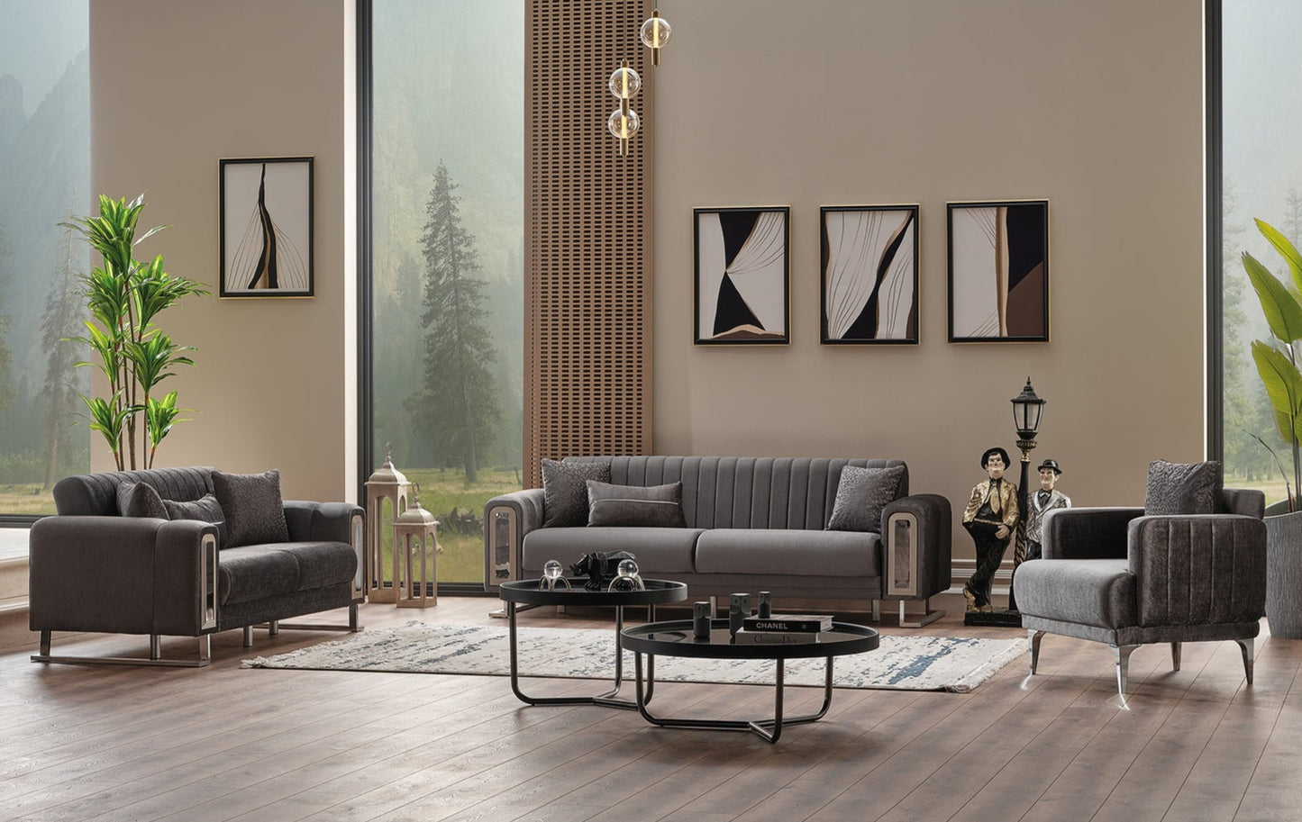Lotus 3-pieces (Sofa & Loveseat & Chair) Livingroom Set Grey