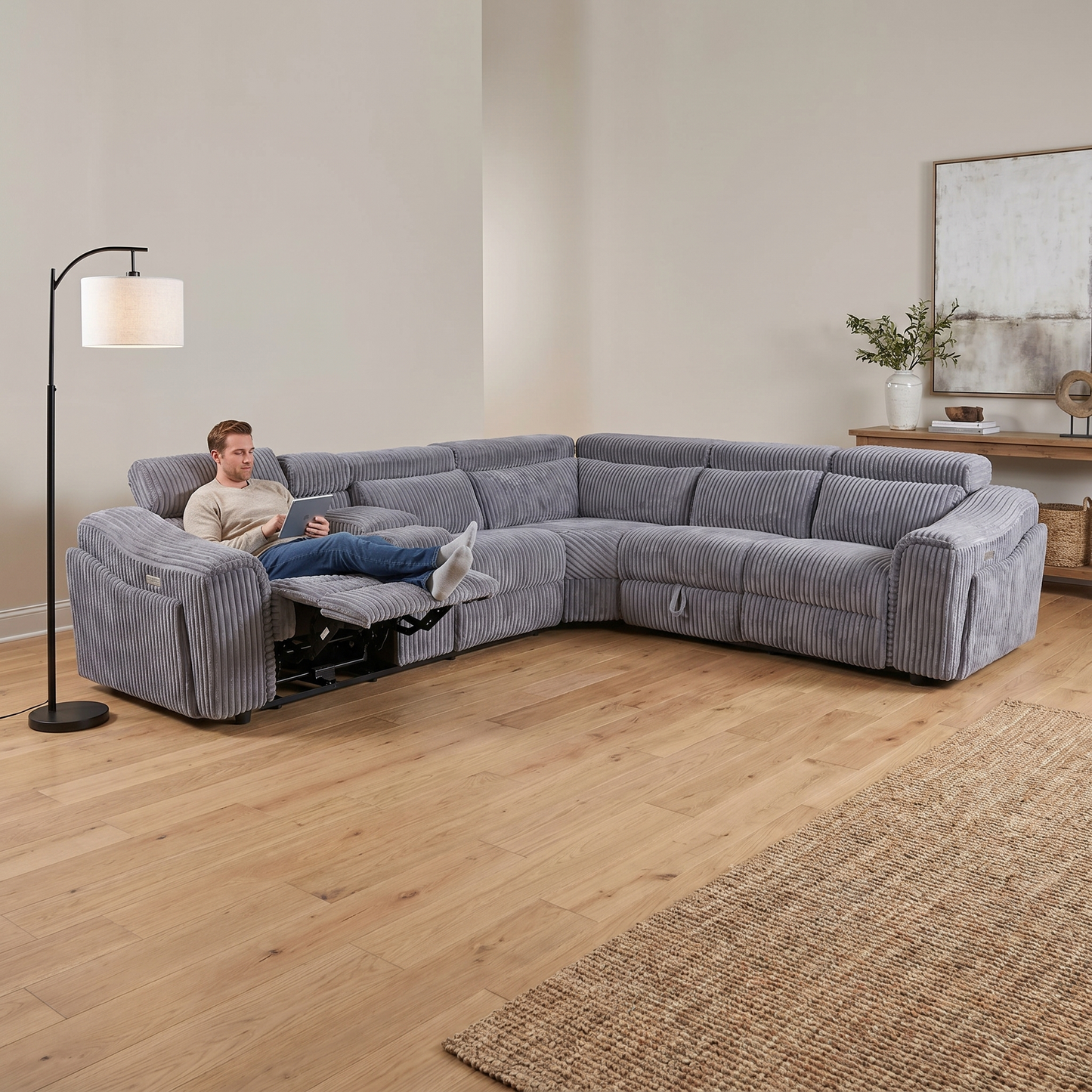 Yash Grey Corduroy POWER Reclining Sectional S7033