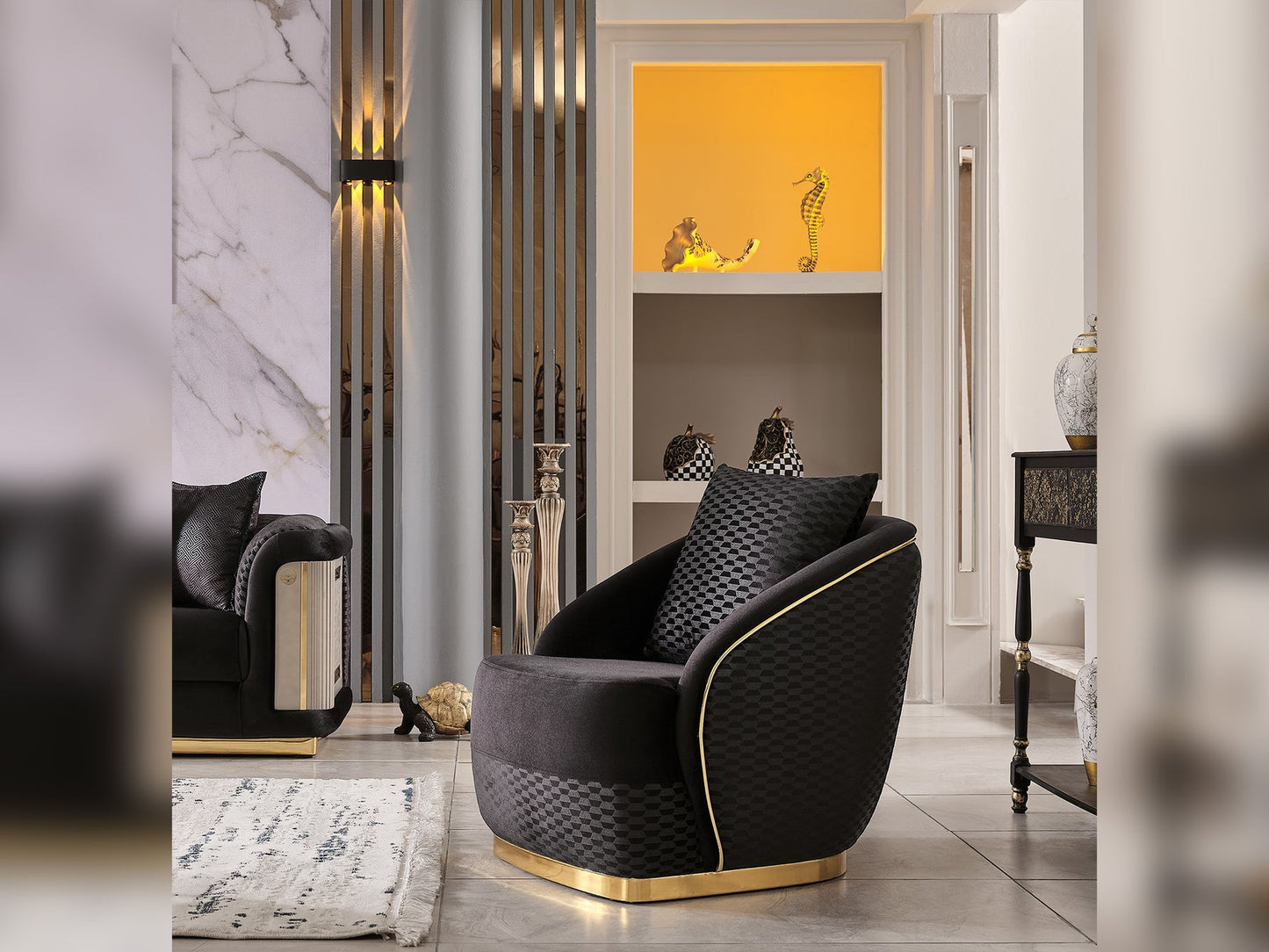 Elegance 3-pieces (Sofa & Loveseat & Chair) Livingroom Set Black