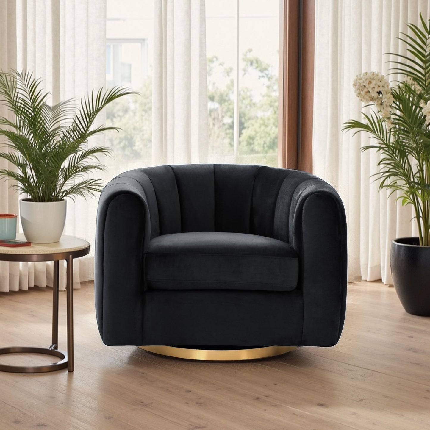 Cosey Black Velvet Swivel Chair
