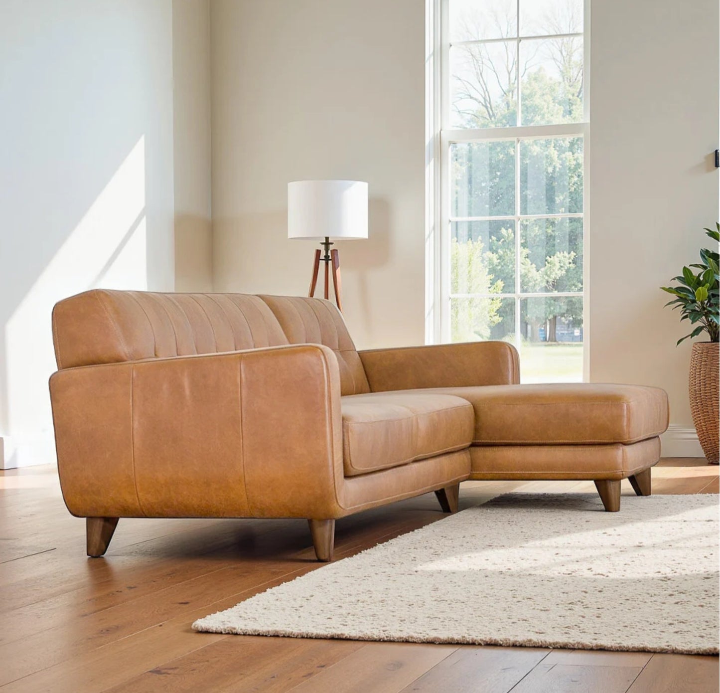 Allison Right-Facing Tan Leather Sectional Sofa