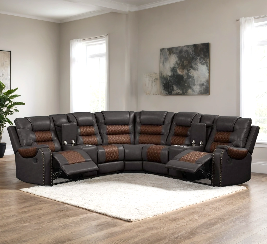 Jordon3 Brown  2tone Reclining Sectional