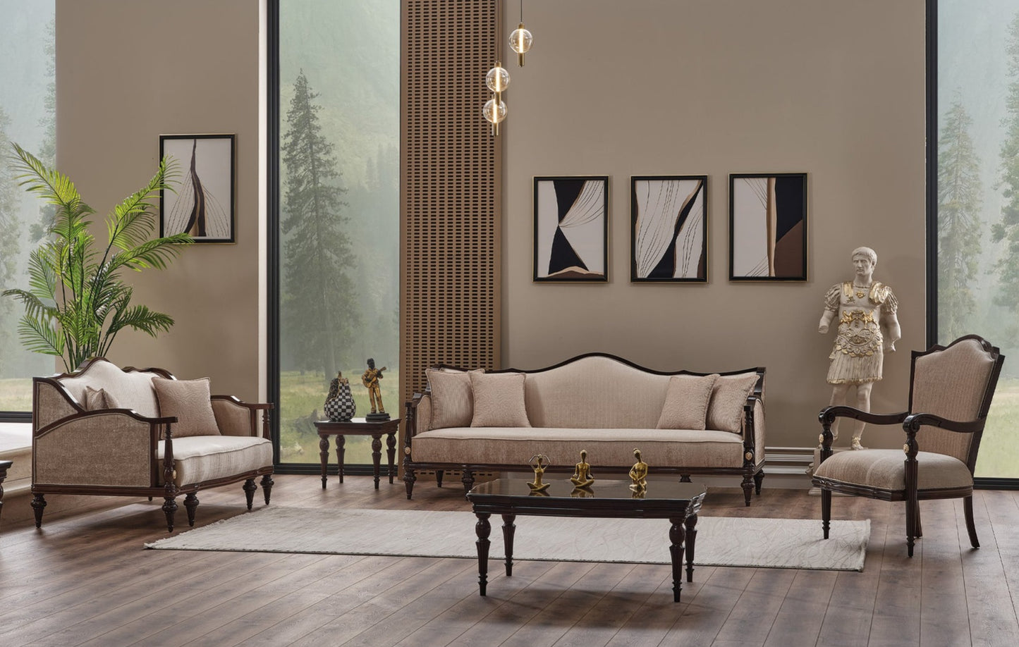 Zumrut Lux 3-pieces (Sofa & Loveseat & Chair) Livingroom Set Beige