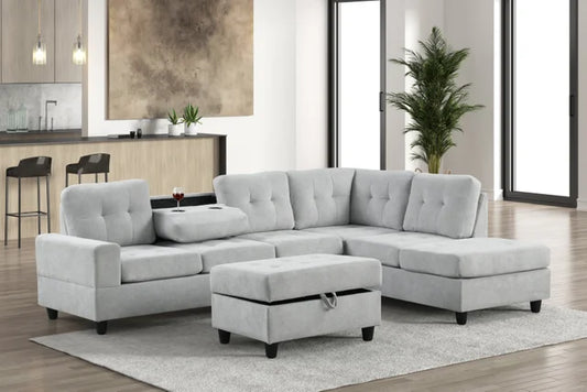 Heights41  Gray Reversible Sectional with Storage Ottoman