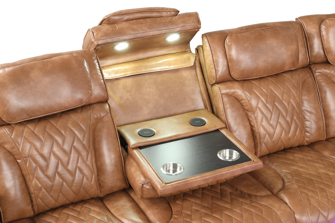 Barcelona Brown POWER/LED/BLUETOOTH SPEAKERS Sectional