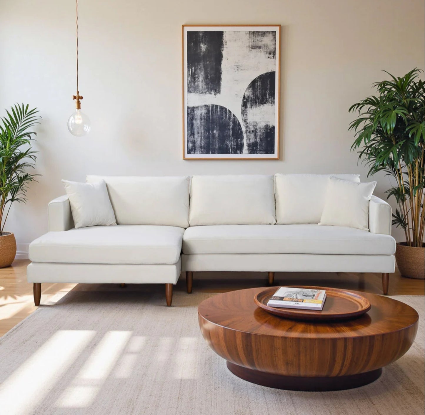 Blake 107" Cream Velvet L-Shaped Sectional Sofa Left Facing