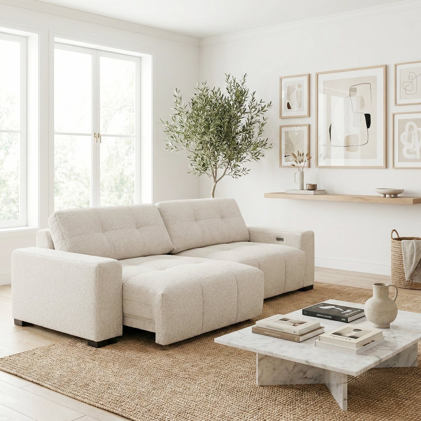 Corston Beige Linen POWER Slider Sofa