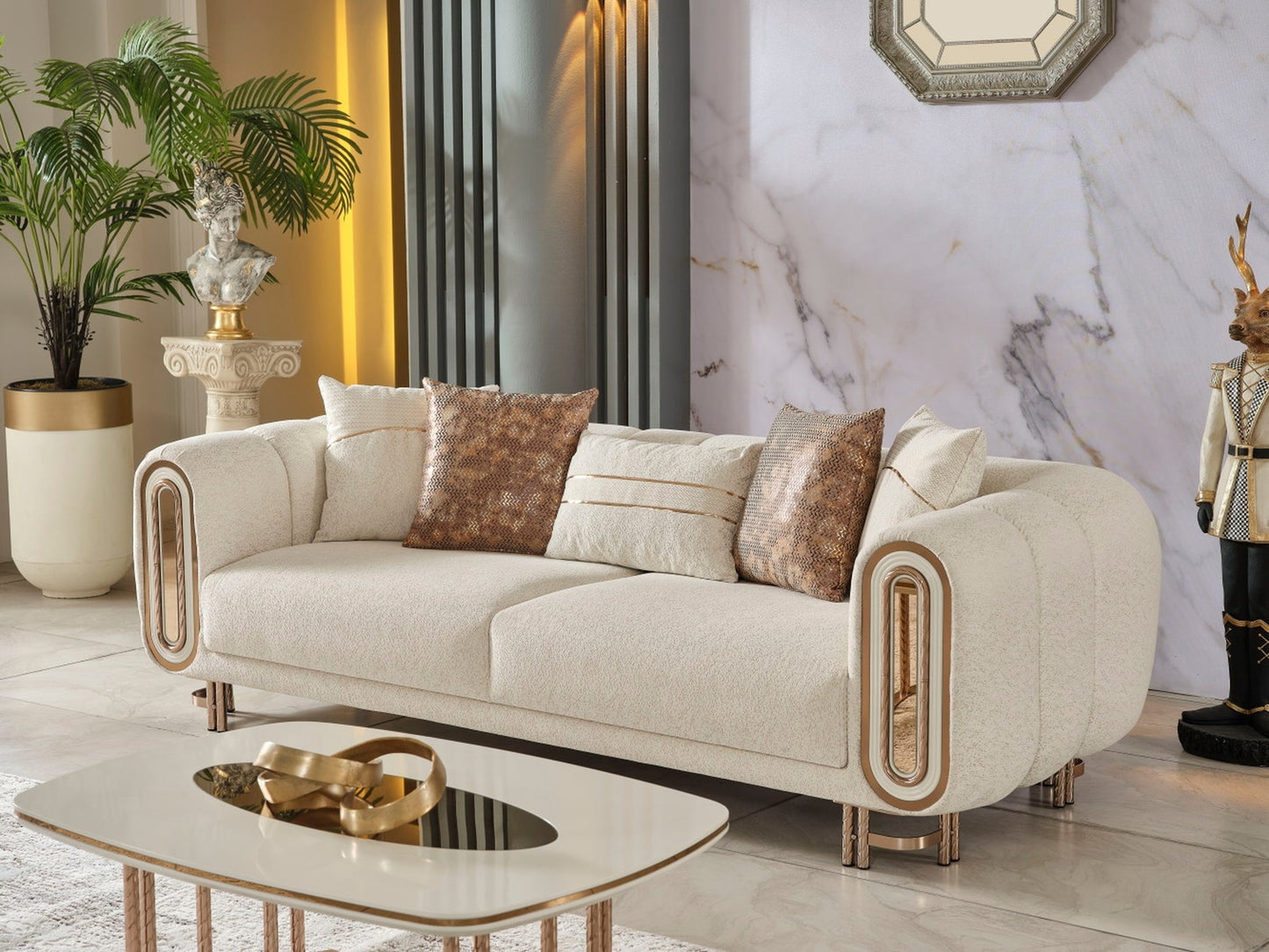 Bella 3-pieces (Sofa & Loveseat & Chair) Livingroom Set Cream