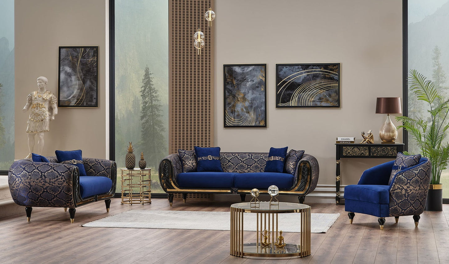 Lima 3-pieces (Sofa & Loveseat & Chair) Livingroom Set Blue