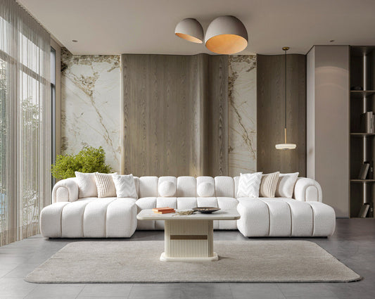 Lis Ivory Boucle Double Chaise 147" Sectional