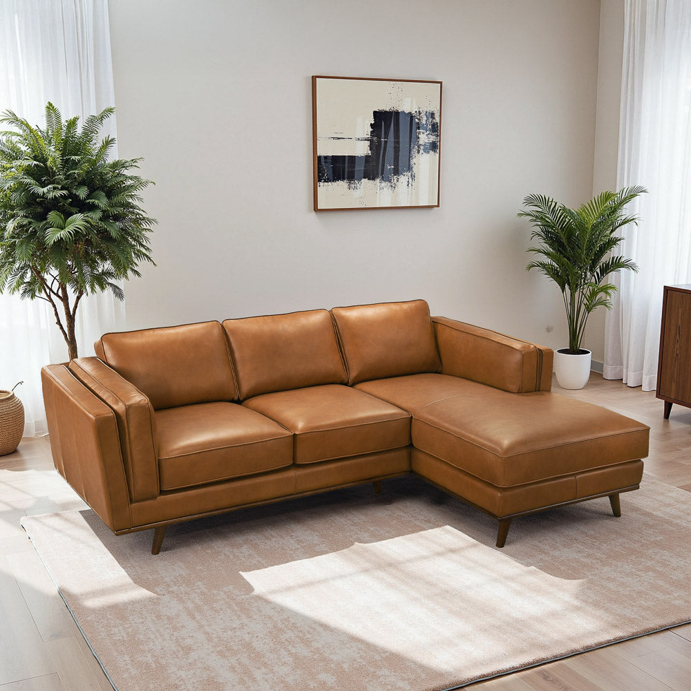 Chase 92" Tan Genuine Leather RAF Sectional