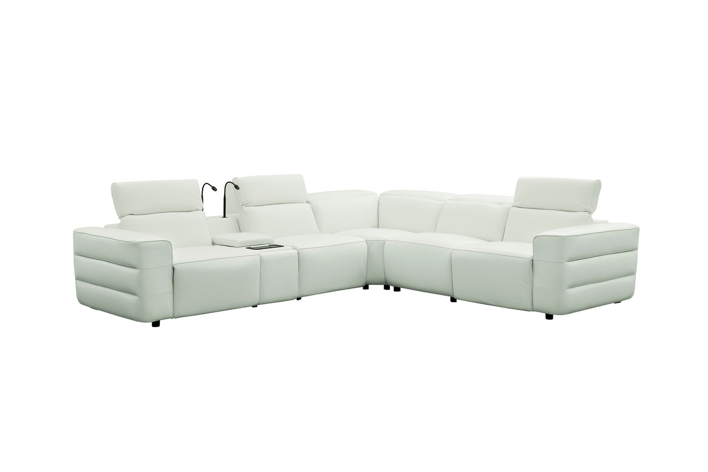 Holly White Italian Leather/Match POWER Reclining Corner Sectional (3 Power Recliners + 1 Console) MI-2520