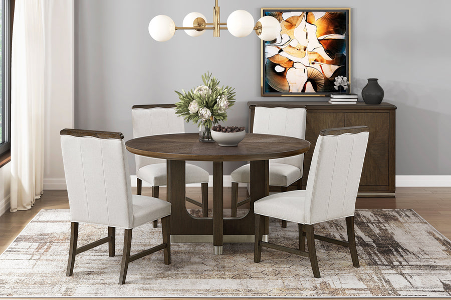 Clara Brown/Beige 5pc Round Dining Room Set 6066