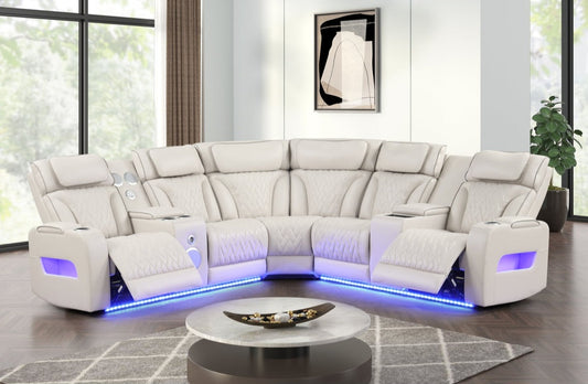 Skyline Sand POWER/LED/BLUETOOTH SPEAKERS Reclining Sectional (Power Headrests)