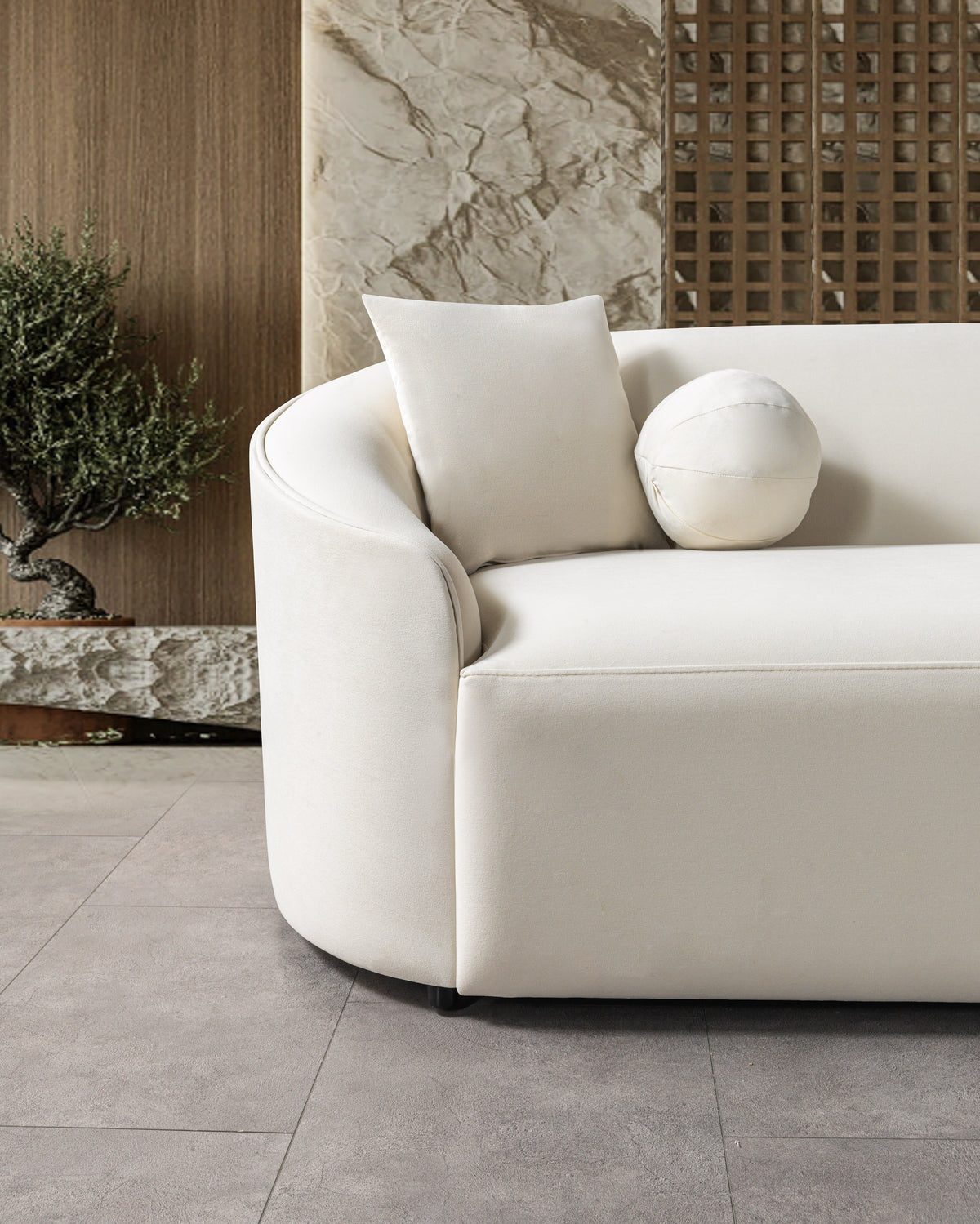 Cloe Ivory Velvet Curved 134" RAF Sectional