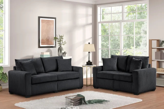 Black Cord Fabric Sofa and Loveseat HH1125