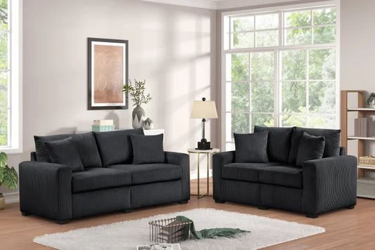 Black Cord Fabric Sofa and Loveseat HH1125