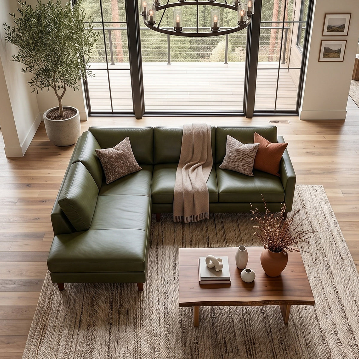 Juno Green TOP GRAIN LEATHER LAF Sectional