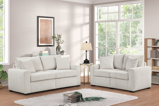 Beige Cord Fabric Sofa and Loveseat HH1125