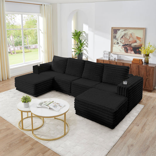 Nuve Black Cord Fabric Sectional S101