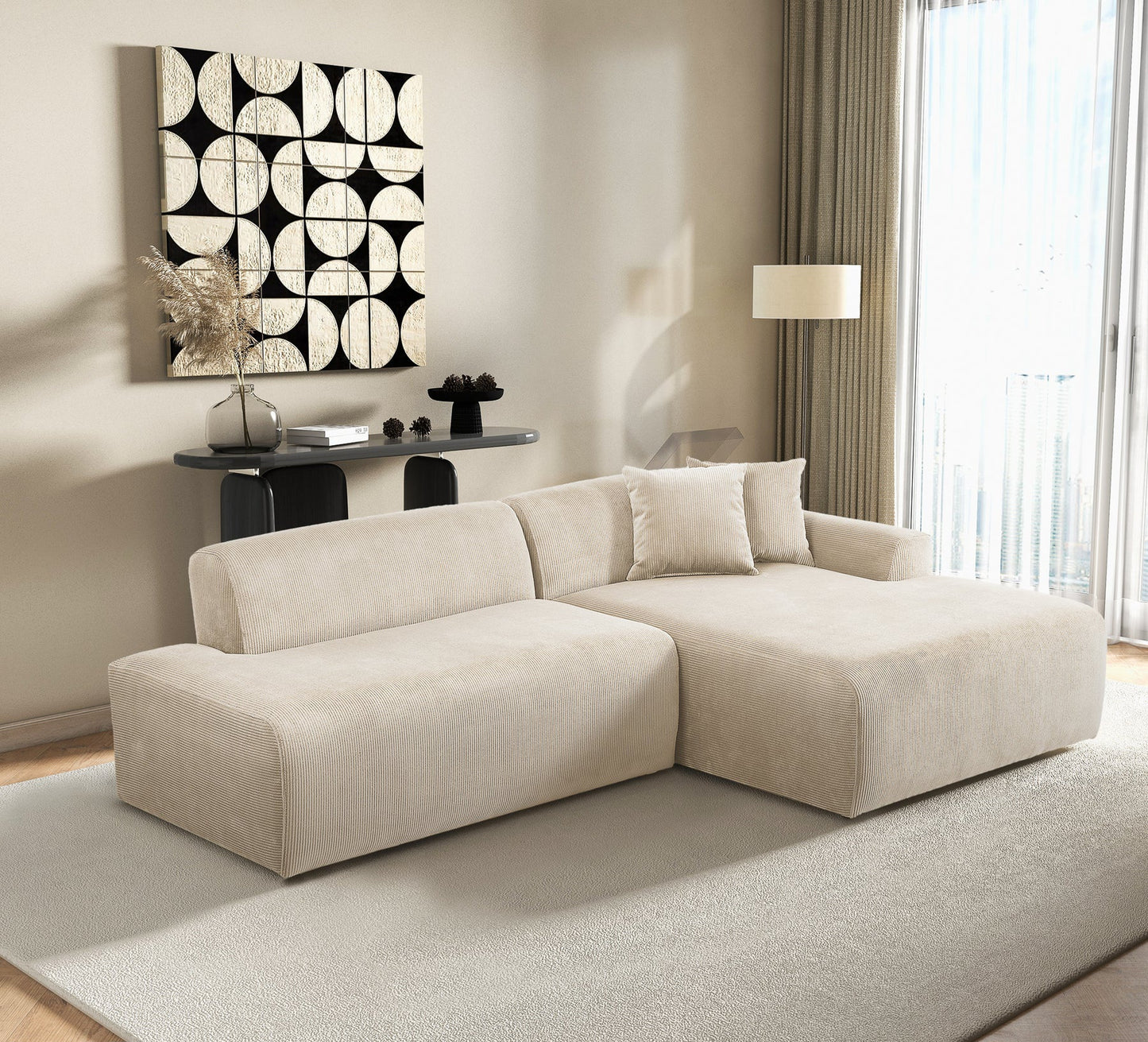 Mar Cream RAF Sectional Corduroy Sofa