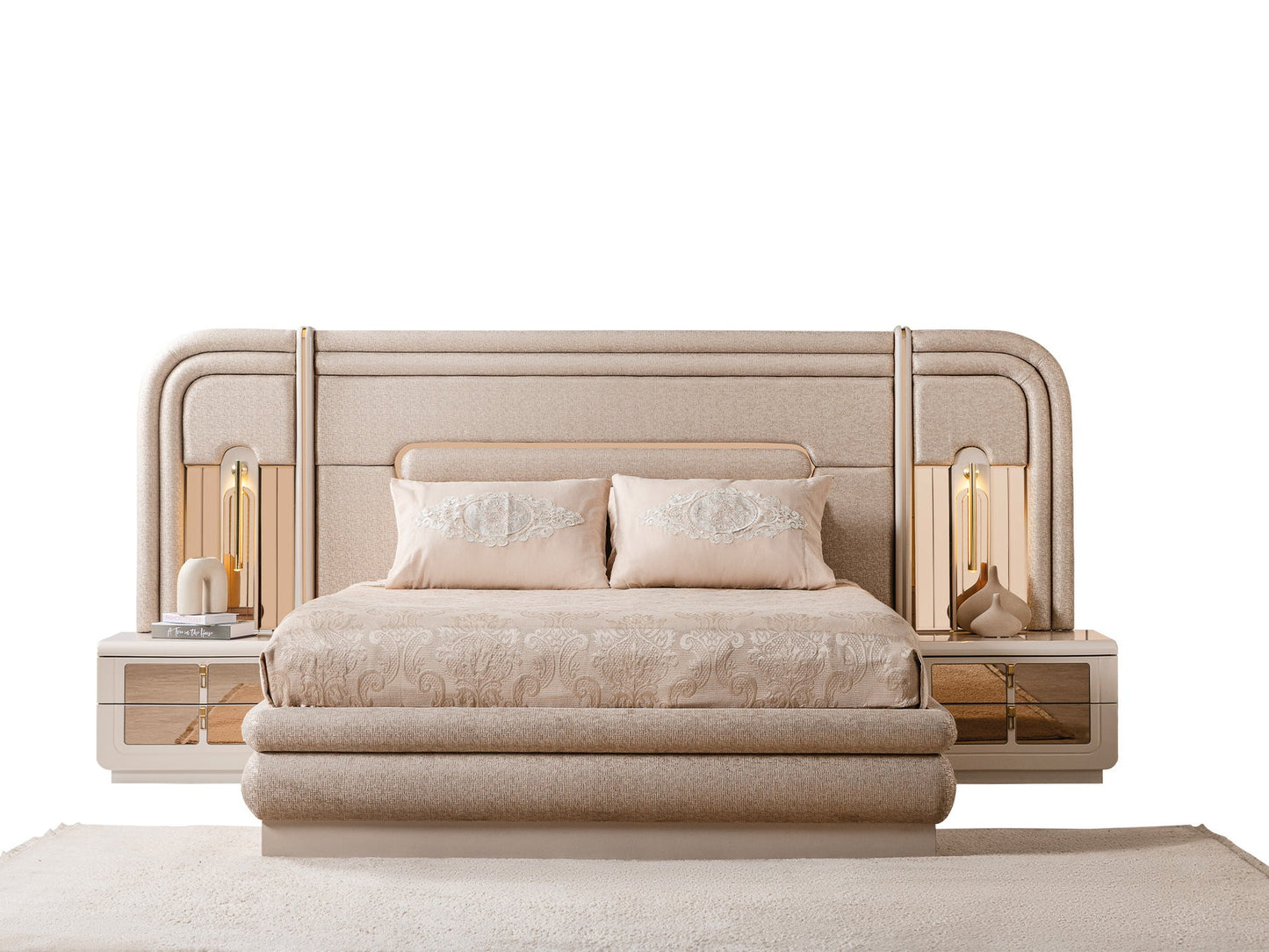 Monza Luxury Bedroom Set (Bed & Dresser With Mirror & 2 Nightstand)