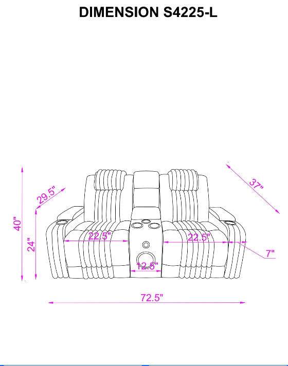 Lita Grey POWER RECLINER/ HEADREST/LED 3pc Living Room Set S4225