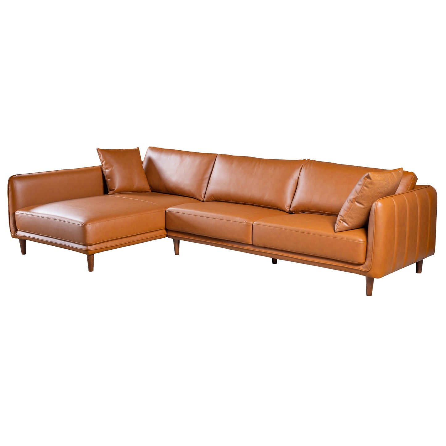 Monroe Cognac Vegan Leather Left-Facing 116.5"Sectional