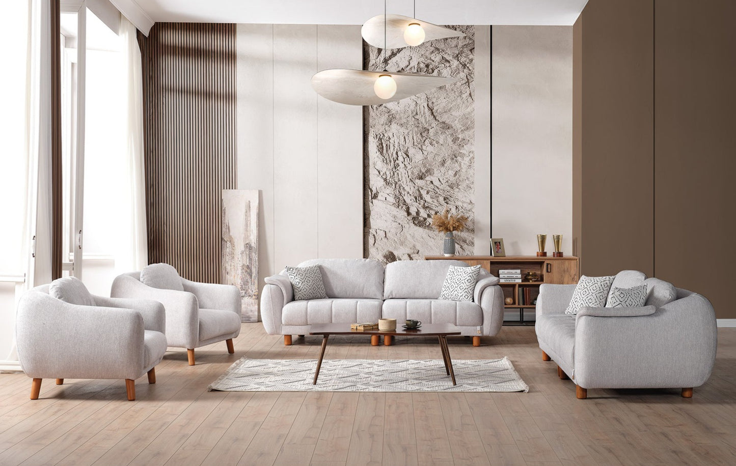 Happy 4-pieces (2 Sofa & 2 Chair) Livingroom Set Grey