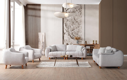 Happy 4-pieces (2 Sofa & 2 Chair) Livingroom Set Grey