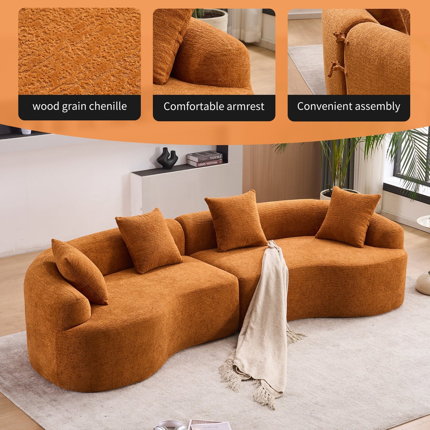 Pryys Compression Sponge Sofa Orange Curved Modular Sectional