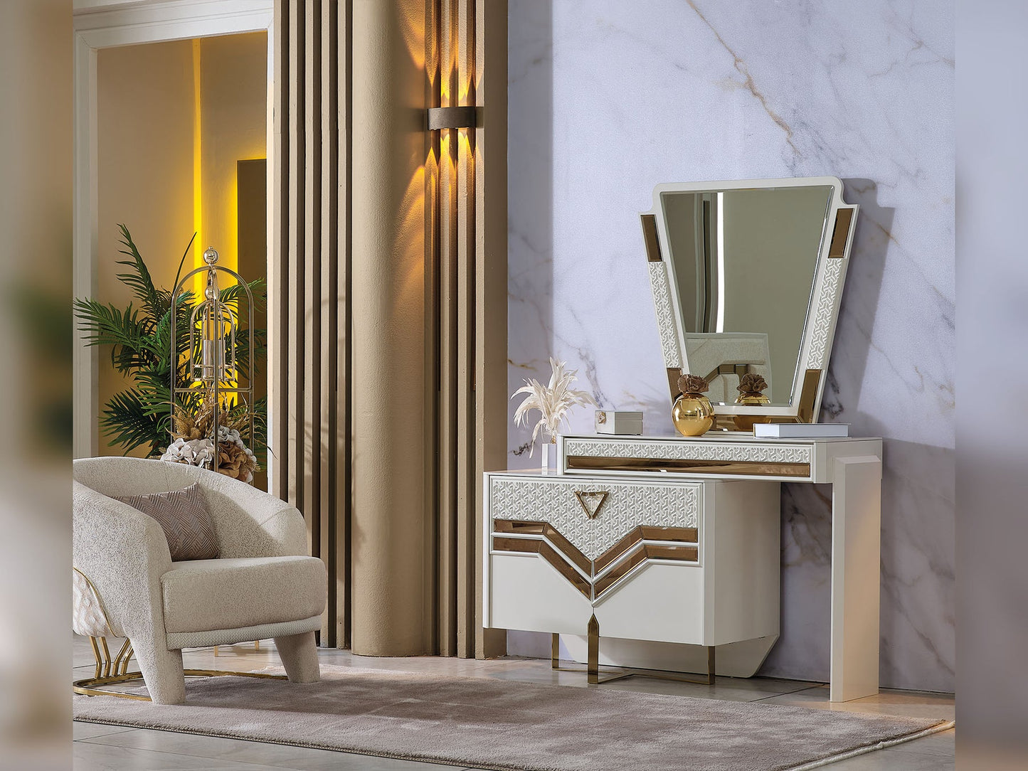 Zen Luxury Bedroom Set (Bed& Dresser With Mirror & 2 Nightstand)