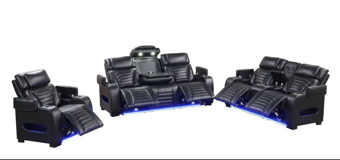 Tokyo Black  POWER/LED/BLUETOOTH SPEAKERS 3pc Reclining Set