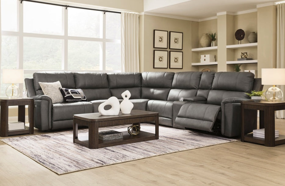 Bleckley Anchor POWER/TOP GRAIN LEATHER 6pc Reclining Sectional| PCU1200131