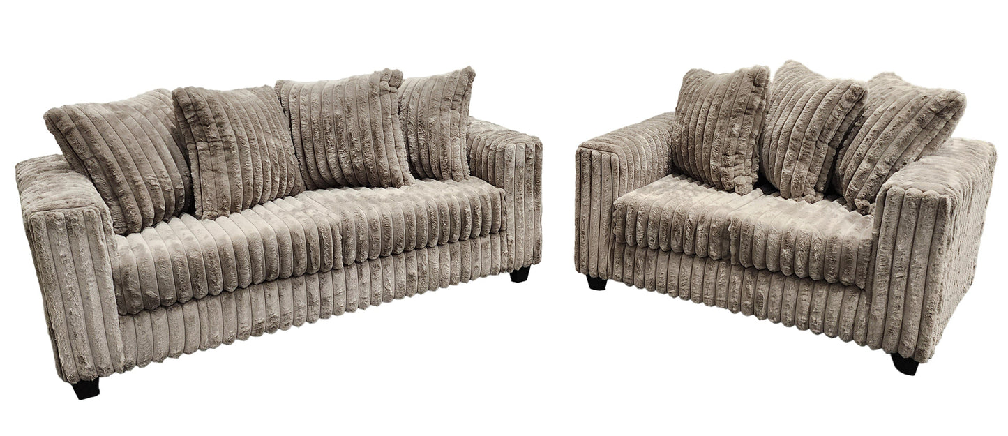 Gia Mocha Stripe Fabric Sofa and Loveseat S300
