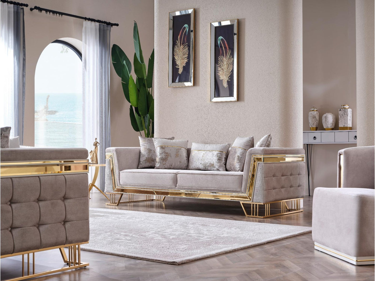 Munich 3-pieces (Sofa & Loveseat & Chair) Livingroom Set Cream
