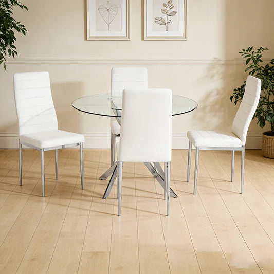 D106 White/Silver Glass Top 5pc Dining Set