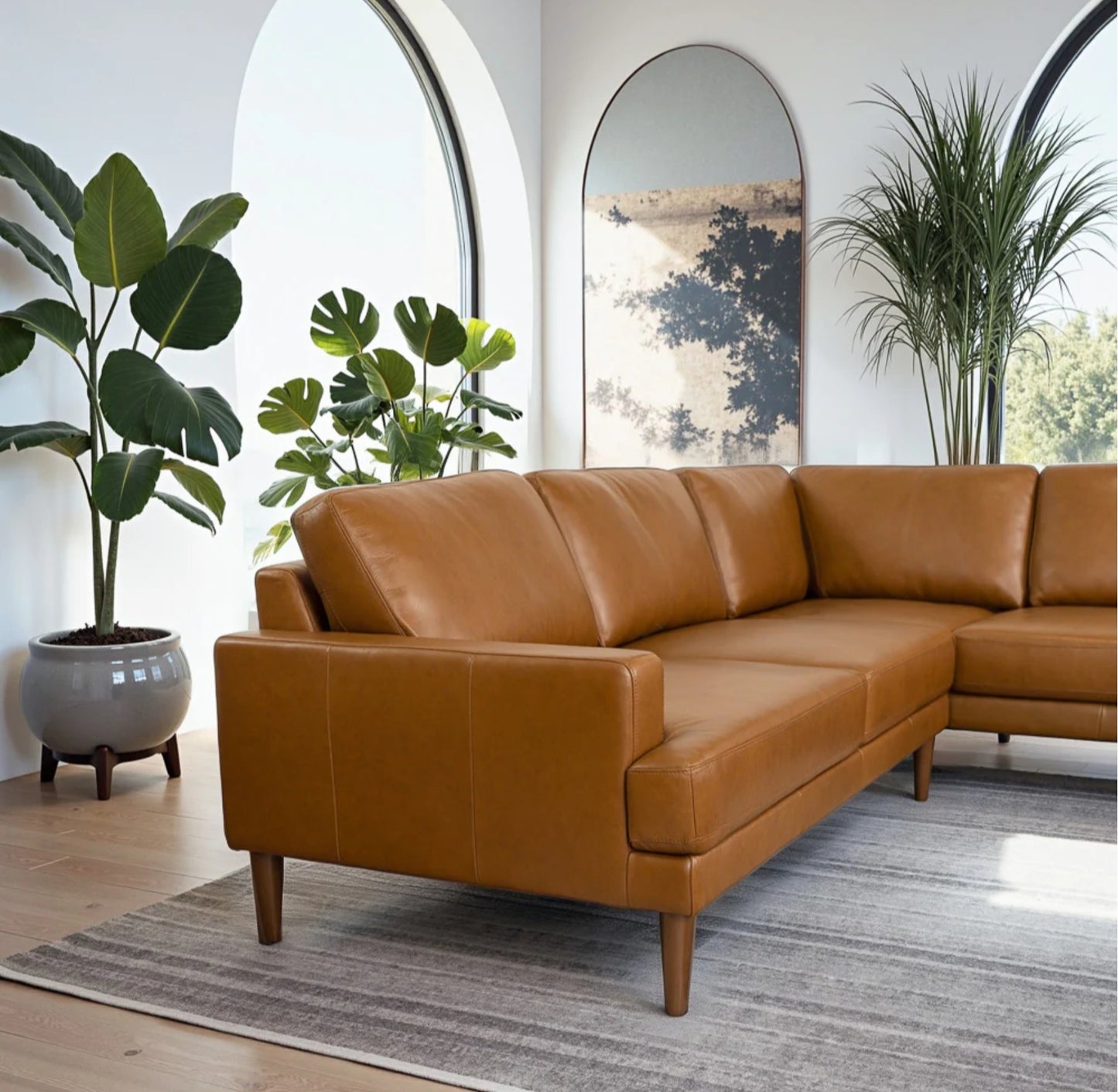 Corbin Right-Facing Tan Genuine Leather Sectional