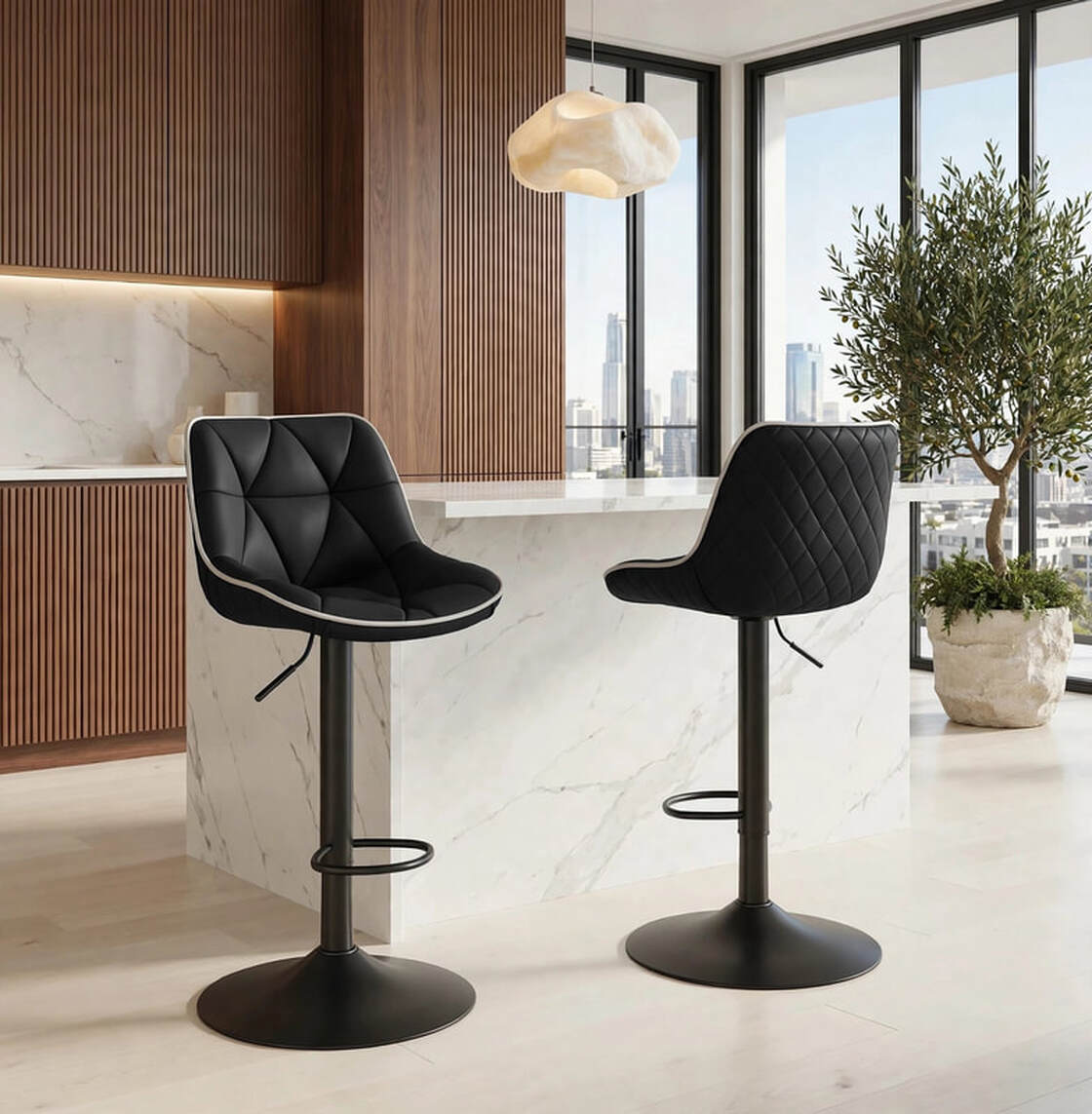 Black Faux Leather Barstool 1208 Set of 2