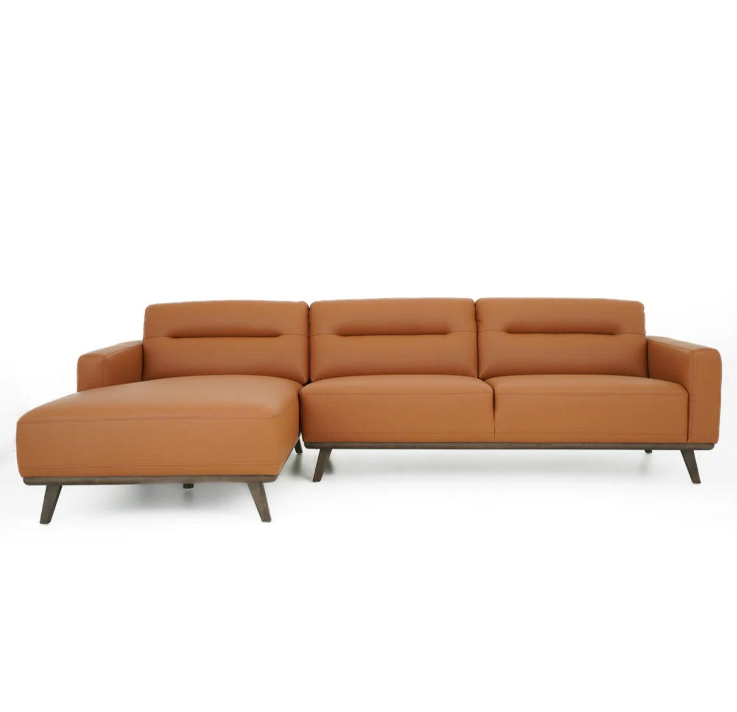 Ella 110" L-Shaped Cognac PU Leather Left Sectional