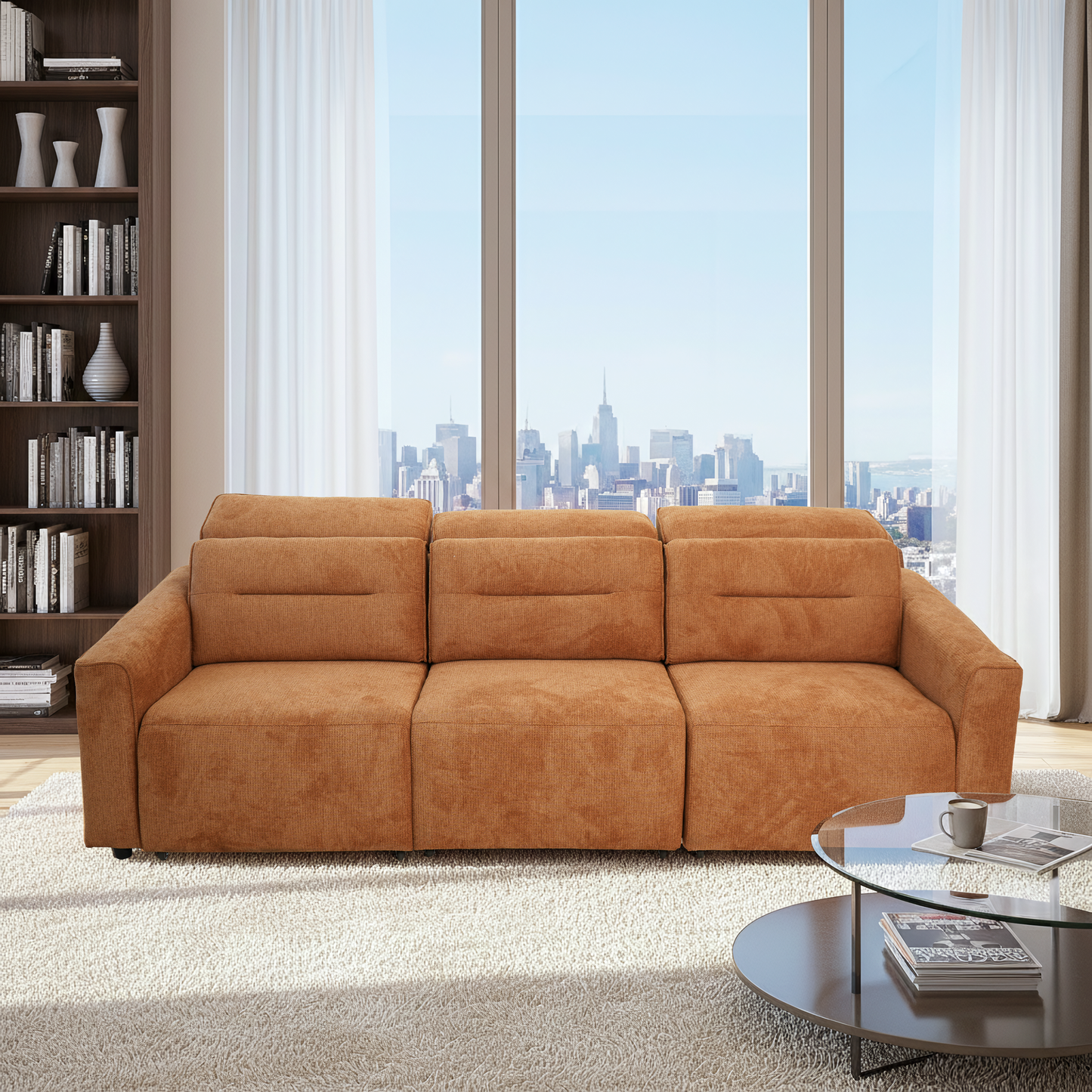 Falmouth Burnt Orange Fabric Power Slider Sofa