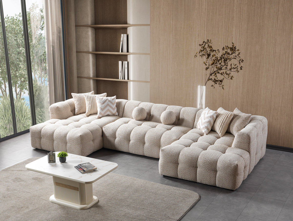 Ivy Sand Boucle Double Chaise 146" Sectional