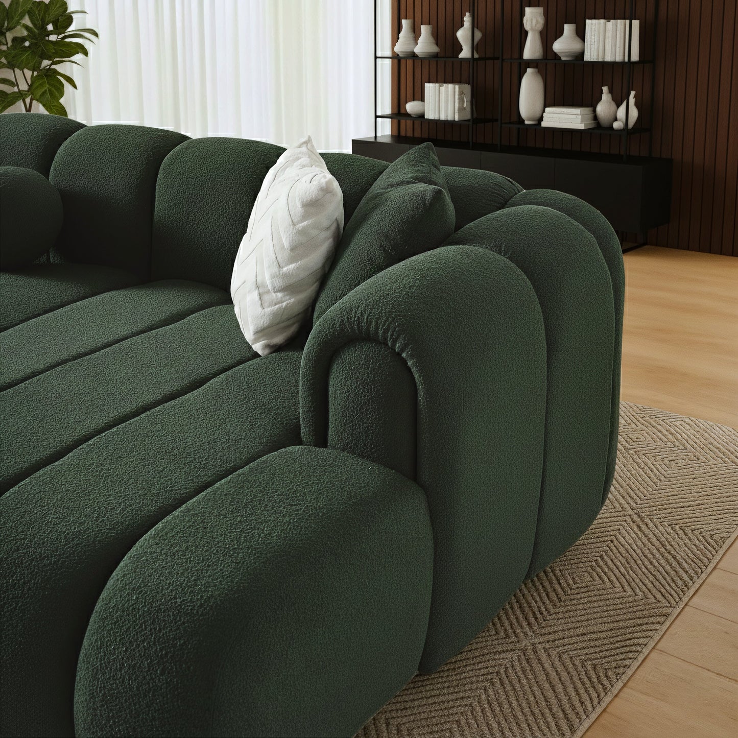 Beatrice 115" Modern Tufted Dark Green Boucle Right-Facing Sectional Sofa