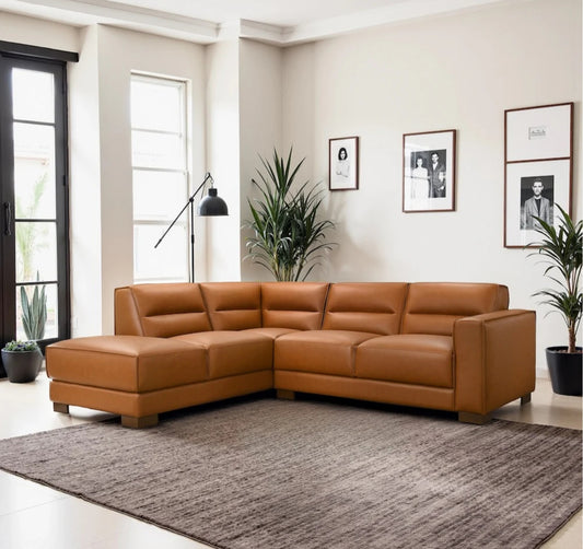 Muncie L-Shaped Sofa with Plush Cushions & Walnut Wood Legs