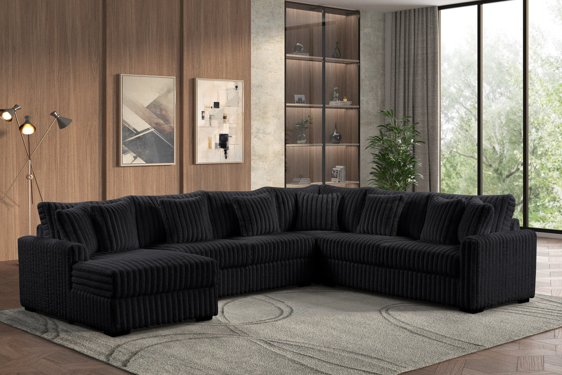 Solana Black Corduroy Fabric Sectional