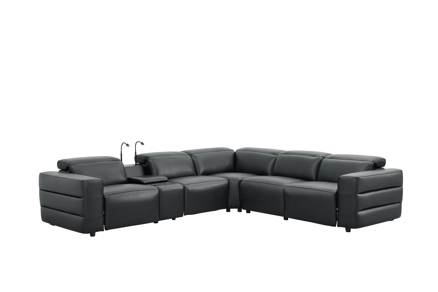 Holly Black Italian Leather/Match POWER Reclining Corner Sectional (3 Power Recliners + 1 Console) MI-2520