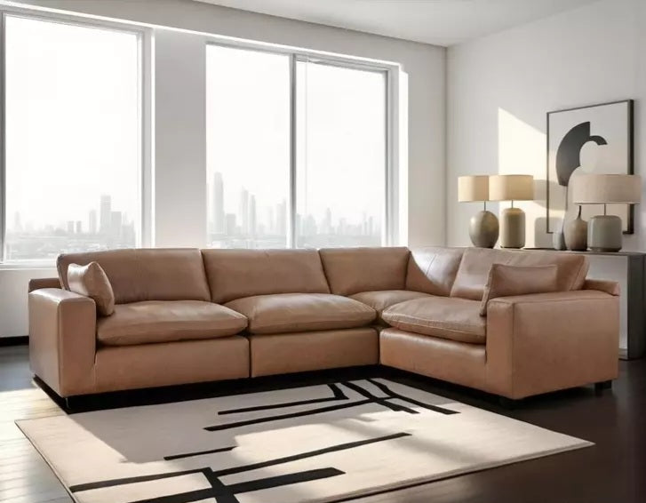 Emilia Caramel GENUINE LEATHER 4pc  Sectional 30901