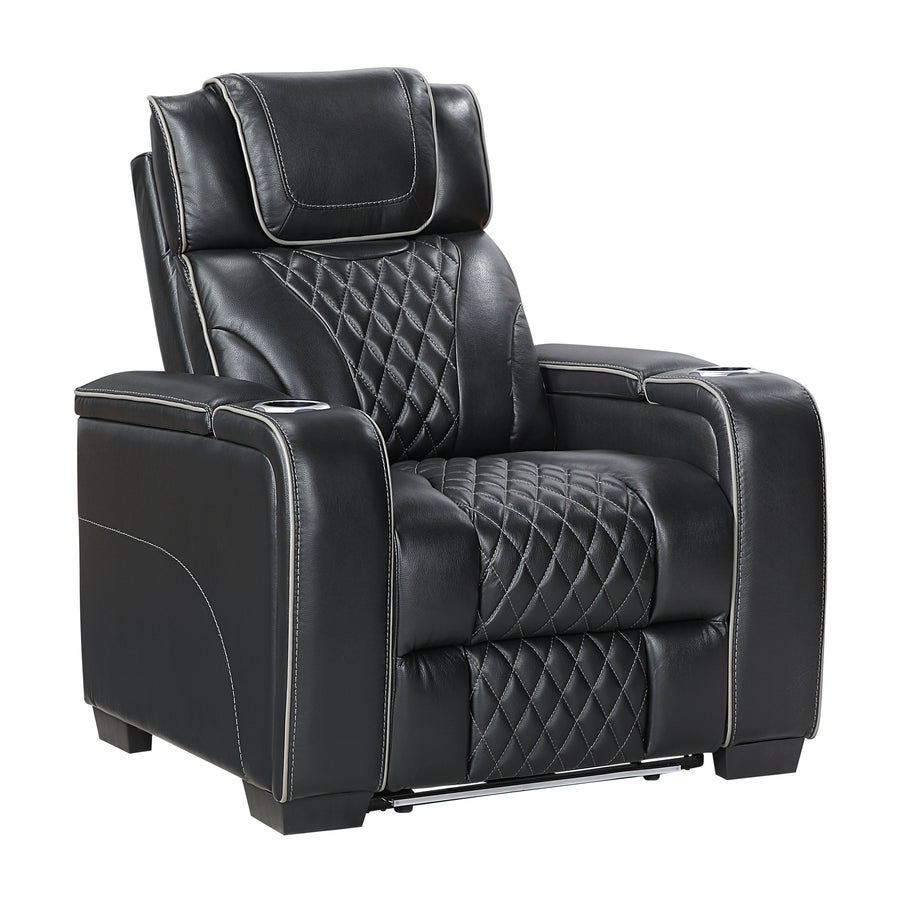 Apex Black TOP GRAIN LEATHER/POWER/LED/MASSAGE Reclining Set 8449