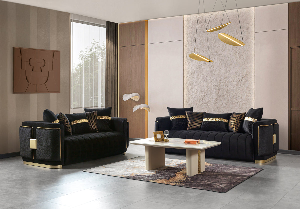 Carlina Black Velvet Living Room Set