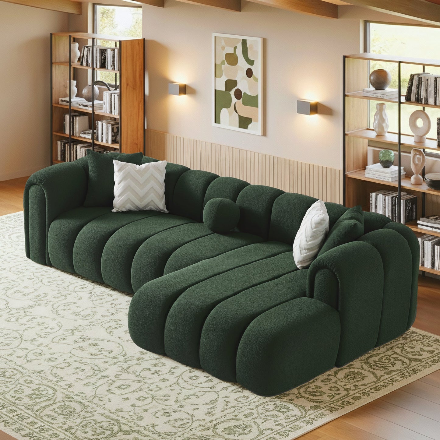 Beatrice 115" Modern Tufted Dark Green Boucle Right-Facing Sectional Sofa